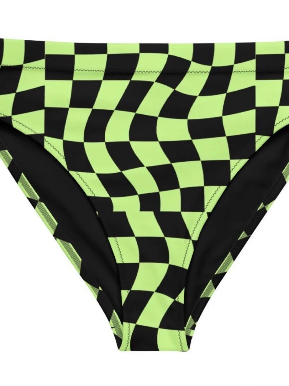 Neon Green & Black Checker High-Cut Bikini Bottom - Women Swim